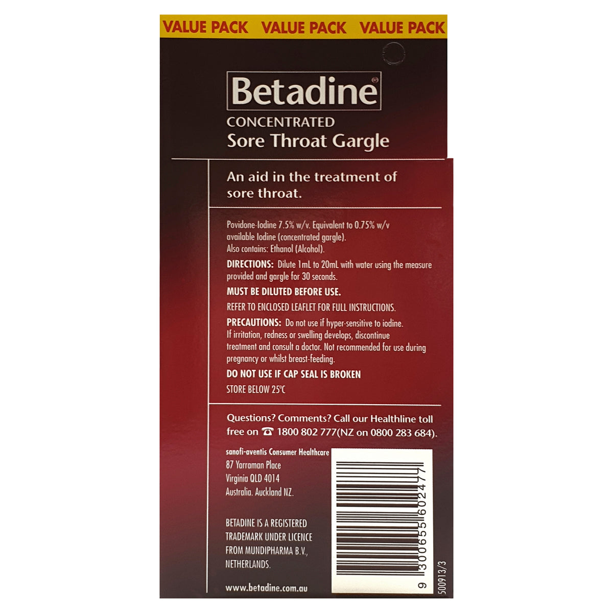 Betadine Sore Throat Gargle (Concentrated) 40ml - Cutprice Online