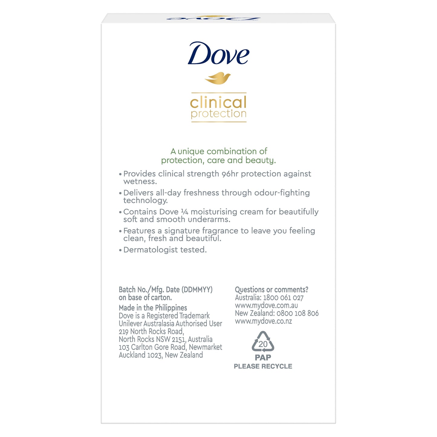 Dove for Women Clinical Protection Antiperspirant Deodorant Fresh Touch Cream 45ml - Cutprice Online