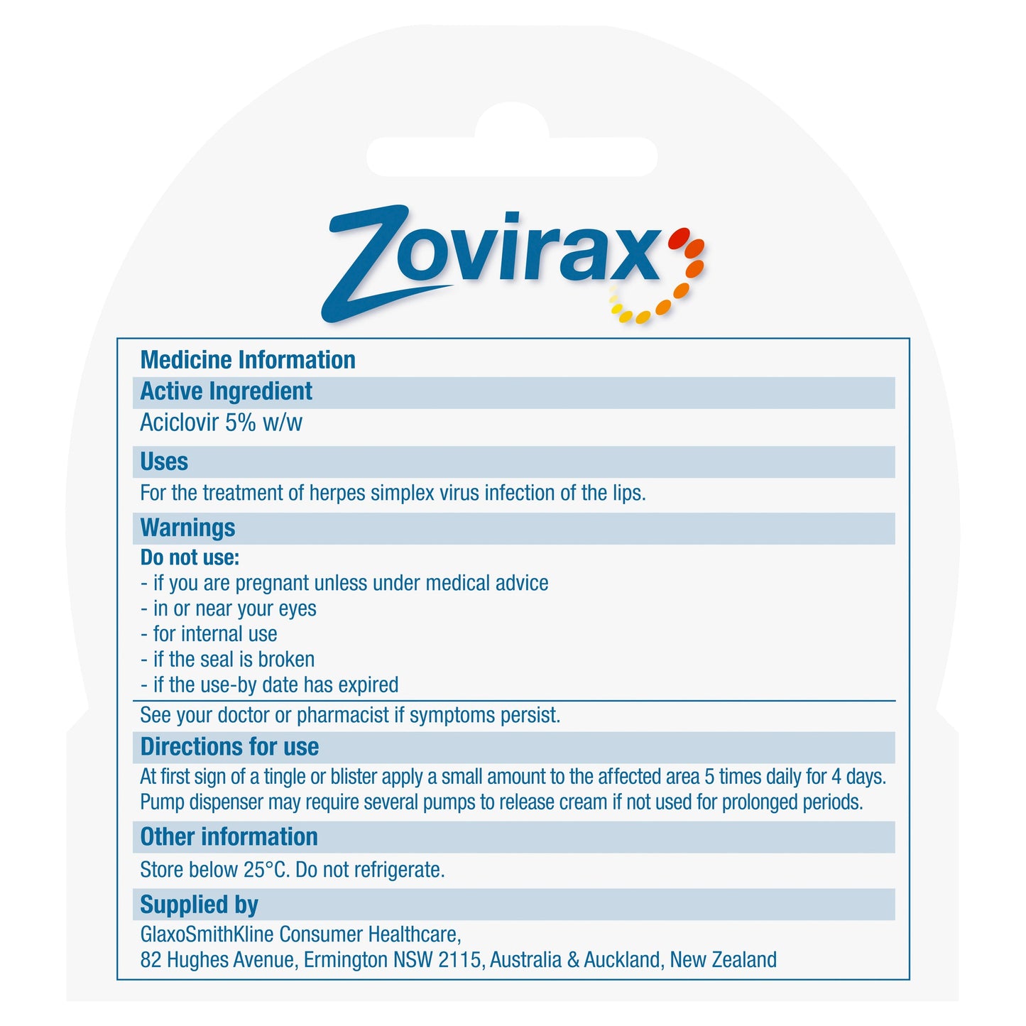 Zovirax Cold Sore Pump 2g - Cutprice Online