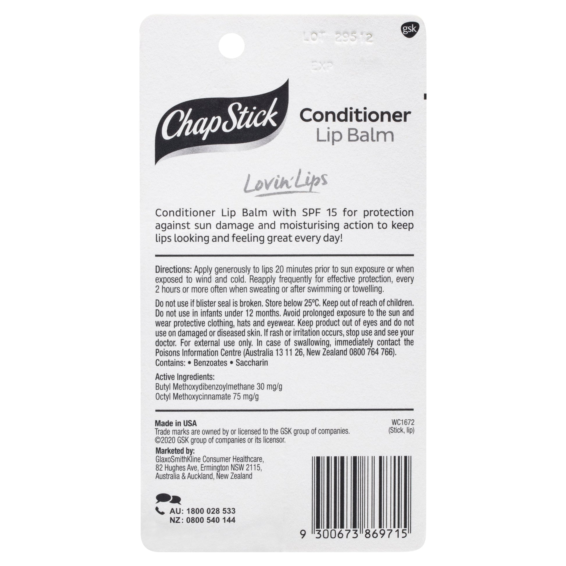 Chapstick Lip Conditioner SPF 15+ Stick 4.2g - Cutprice Online