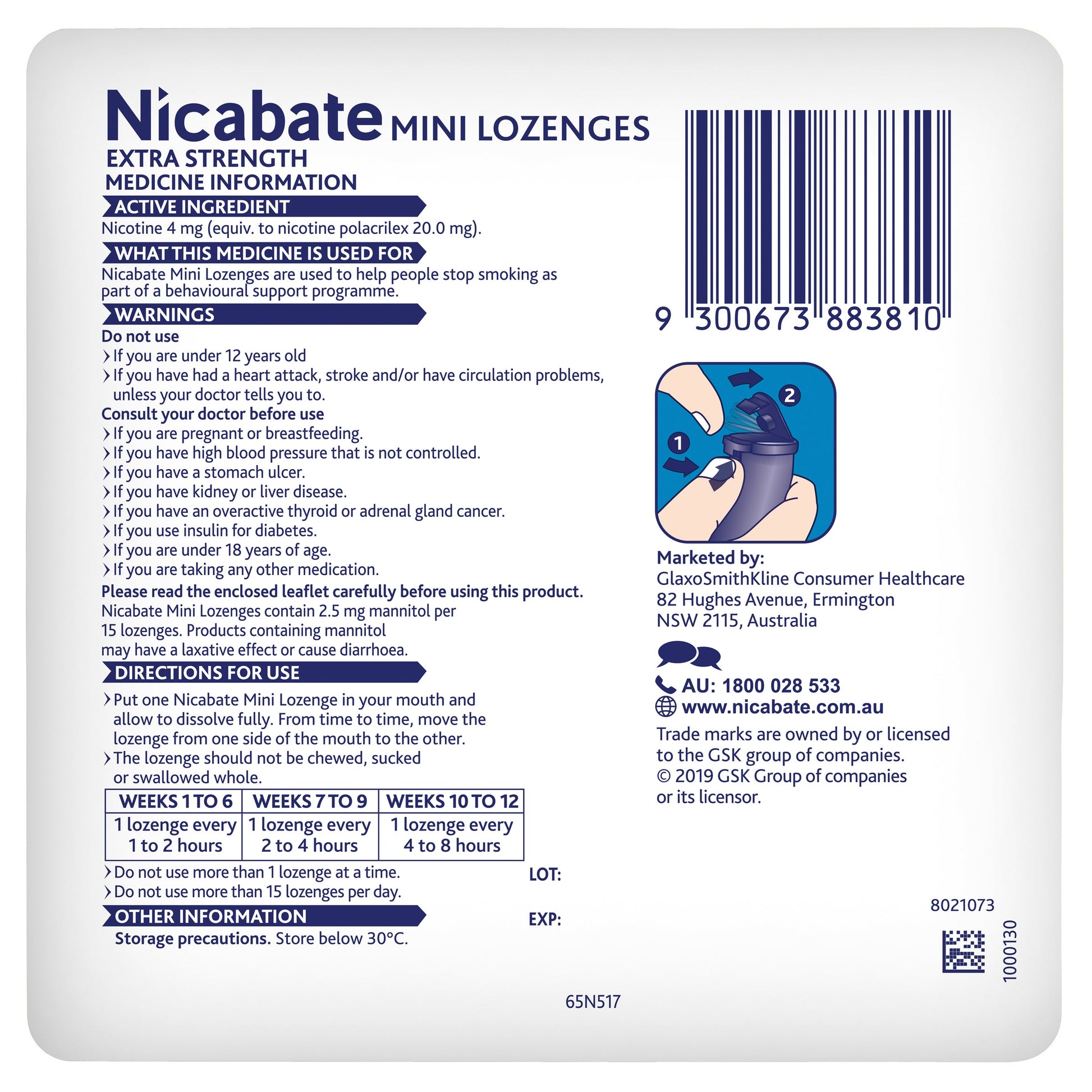 Nicabate Minis Quit Smoking Lozenge 4mg 20 pieces - Cutprice Online