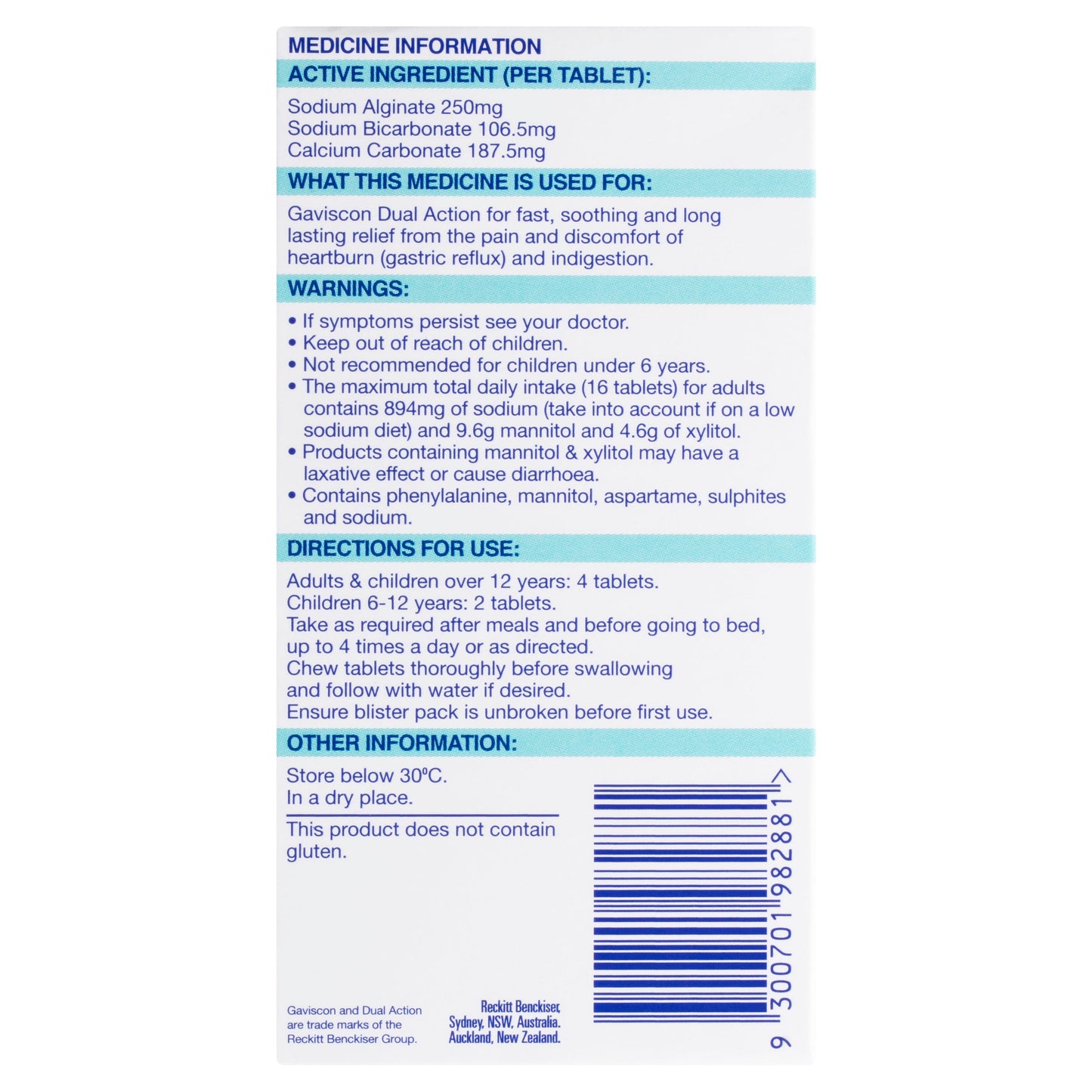 Gaviscon Dual Action Chewable Peppermint Tablets 16 - Cutprice Online
