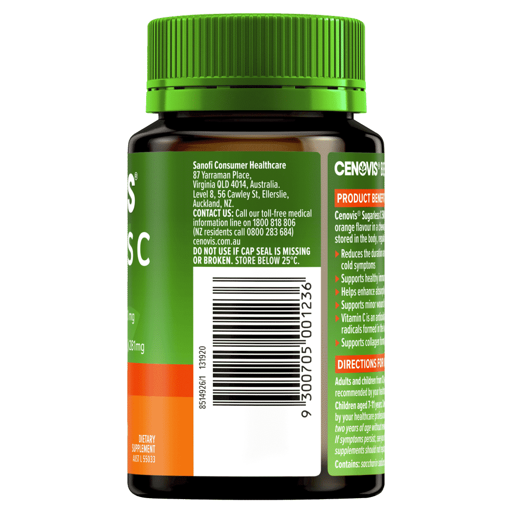 Cenovis Sugarless C 500mg Chewable Vitamin C 100 Tablets - Cutprice Online