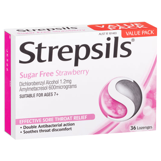 Strepsils Sugar Free Strawberry 36 Lozenges - Cutprice Online