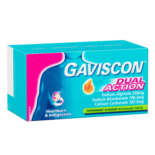 Gaviscon Dual Action Chewable Peppermint Tablets 48 - Cutprice Online