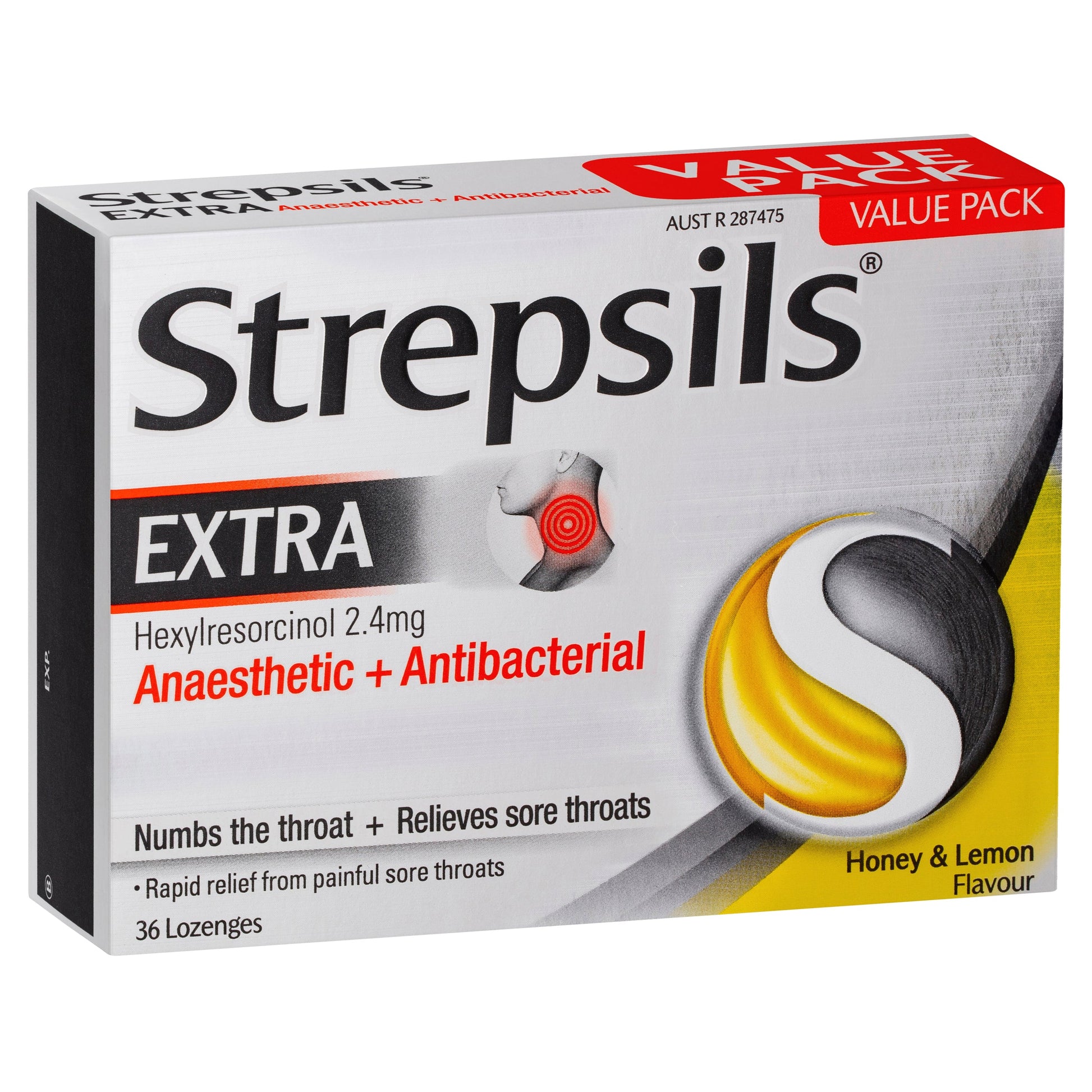 Strepsils Extra Honey Lemon Lozenges 36pk Fast Numbing Sore Throat Pain Relief with Anaesthetic - Cutprice Online