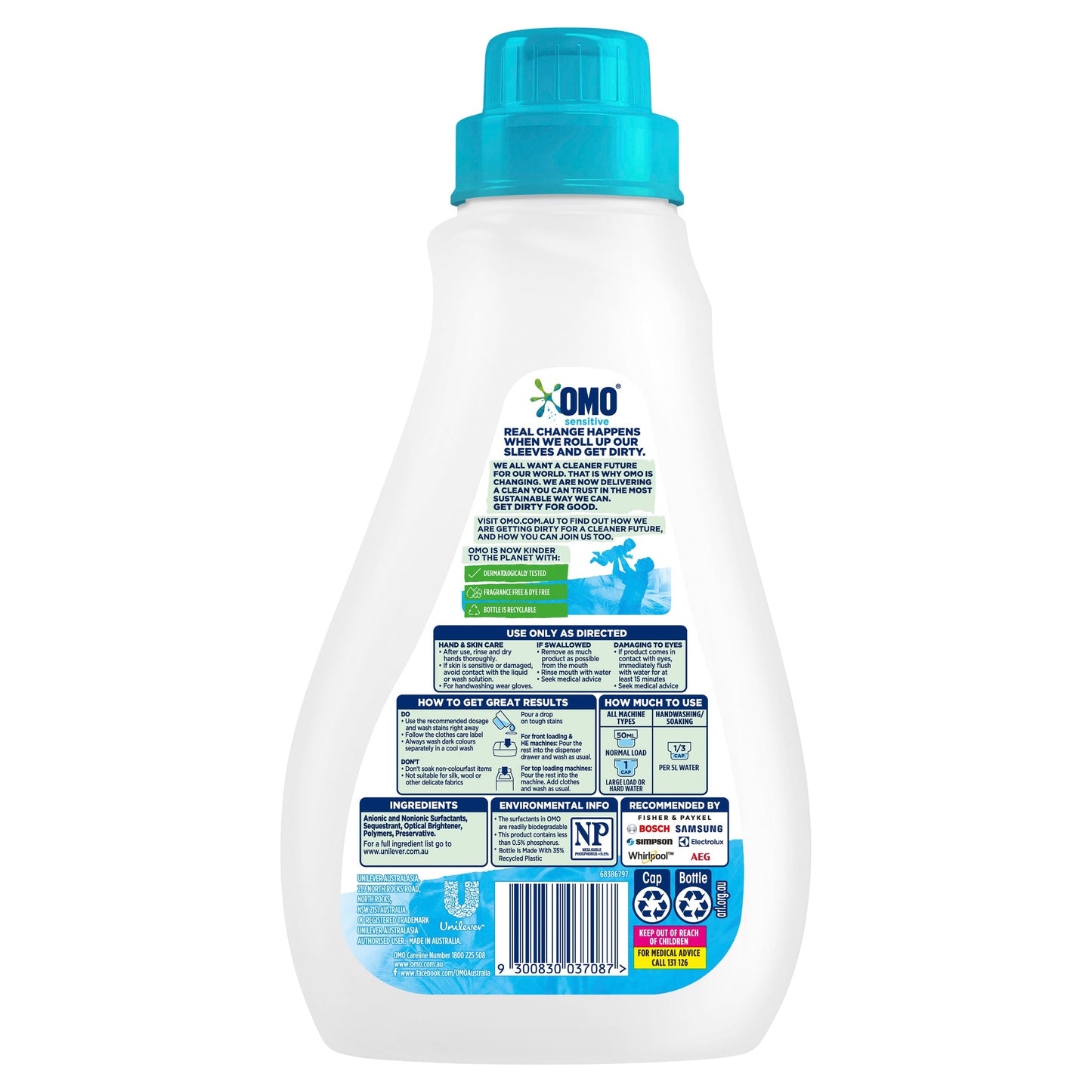 Omo Sensitive Laundry Liquid Detergent Front and Top Loader 1L X6 - Cutprice Online