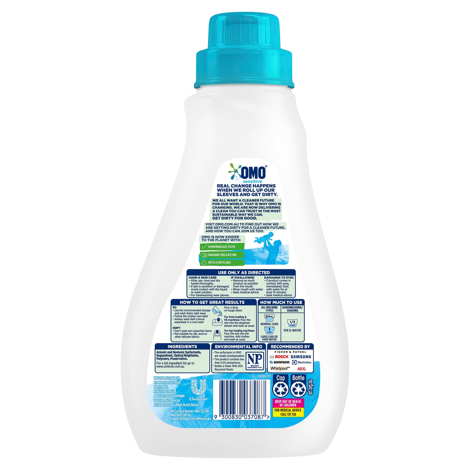 Omo Sensitive Laundry Liquid Detergent Front and Top Loader 1L X6 - Cutprice Online