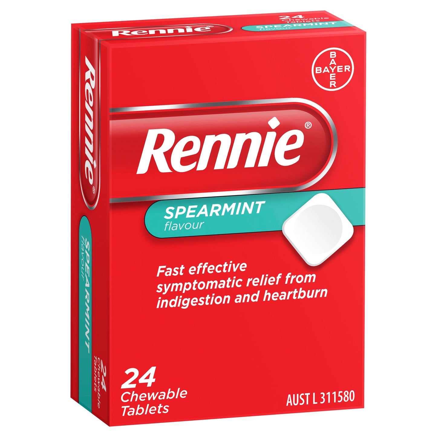 Rennie Indigestion and Heartburn Relief Spearmint 24 Chewable Tablets - Cutprice Online