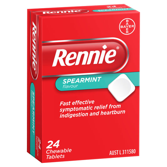 Rennie Indigestion and Heartburn Relief Spearmint 24 Chewable Tablets - Cutprice Online