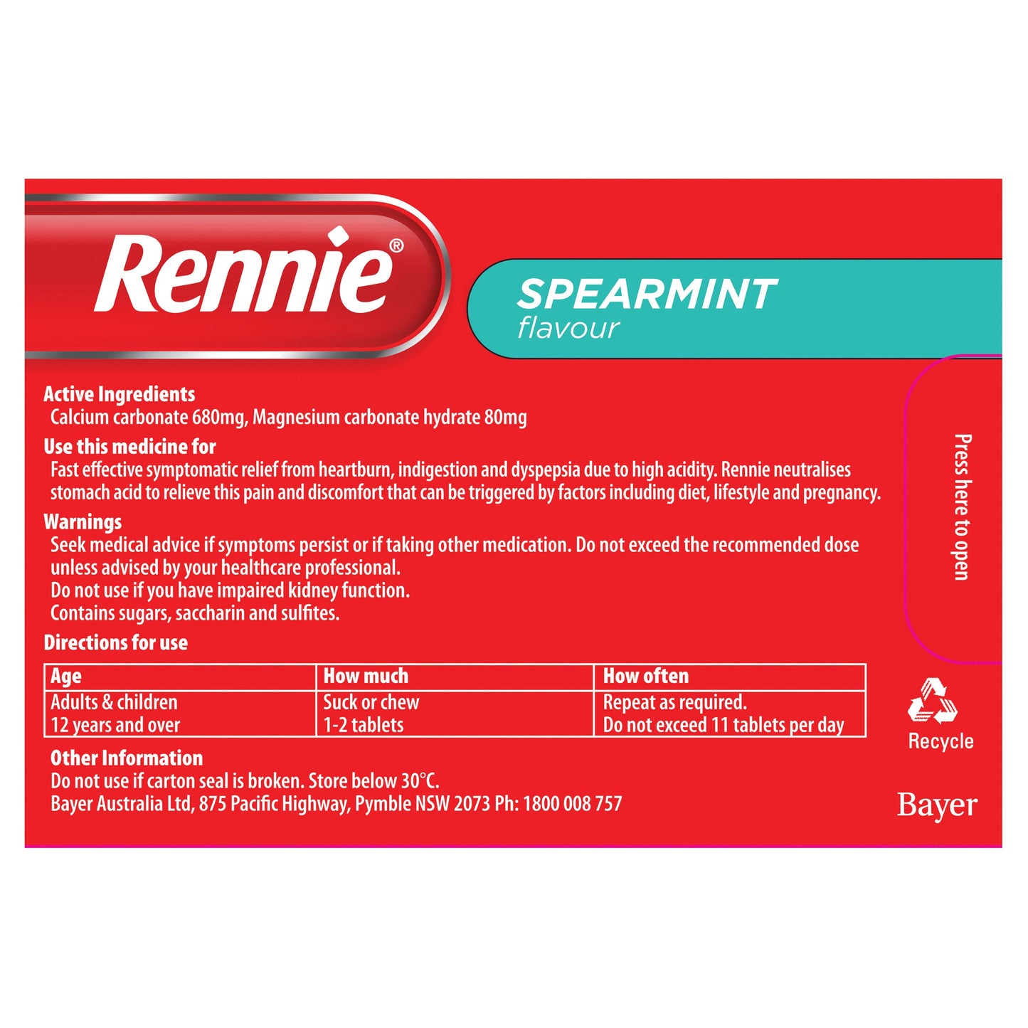 Rennie Indigestion and Heartburn Relief Spearmint 48 Chewable Tablets - Cutprice Online