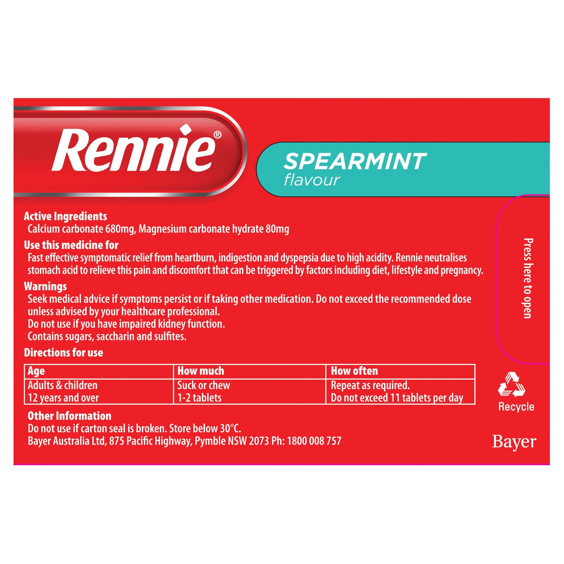Rennie Indigestion and Heartburn Relief Spearmint 48 Chewable Tablets - Cutprice Online