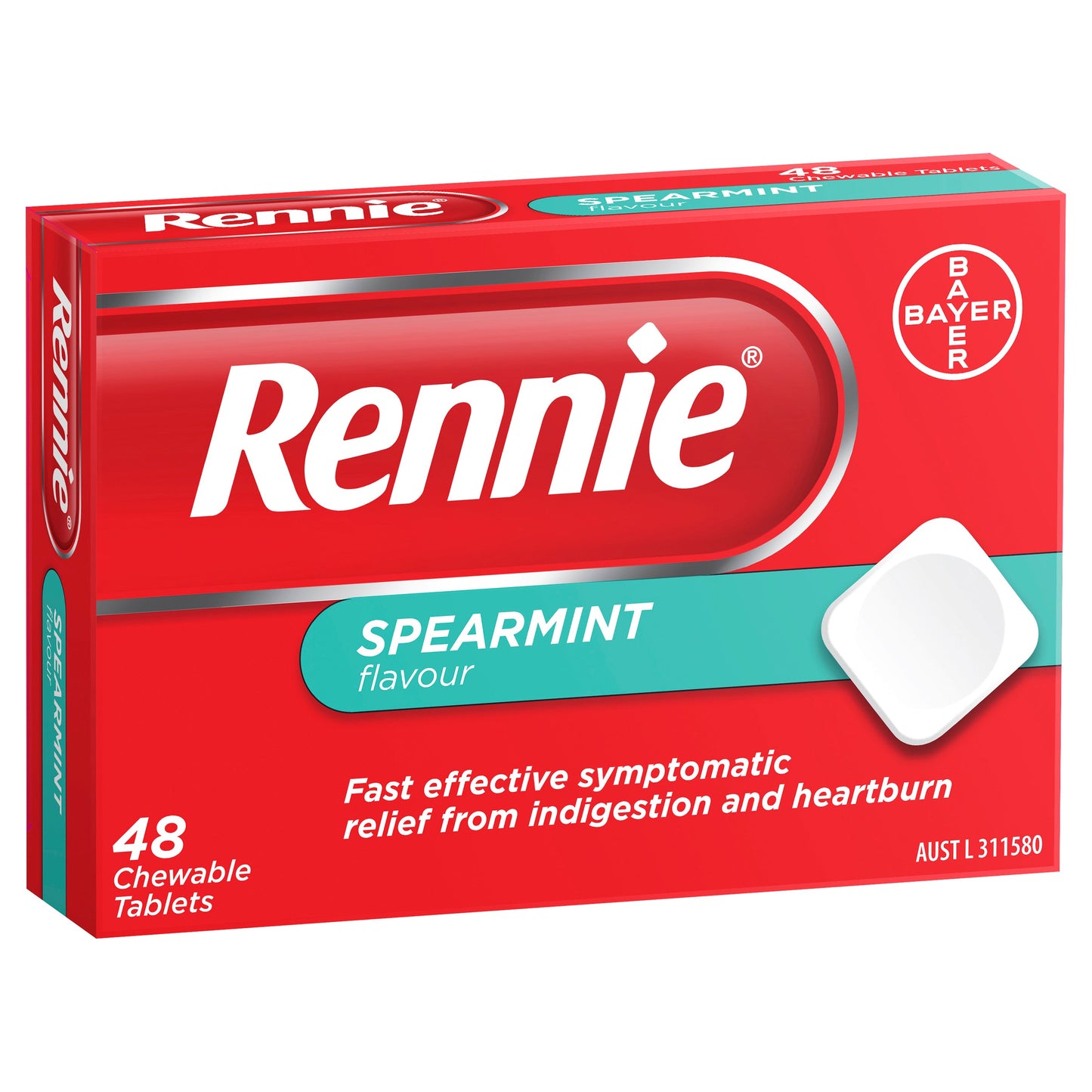 Rennie Indigestion and Heartburn Relief Spearmint 48 Chewable Tablets - Cutprice Online