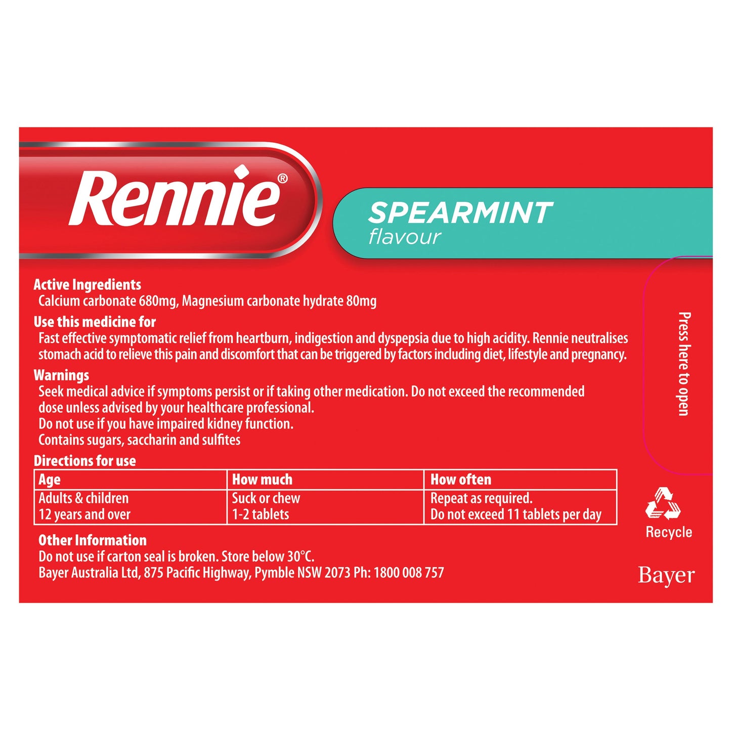 Rennie Indigestion and Heartburn Relief Spearmint 96 Chewable Tablets - Cutprice Online