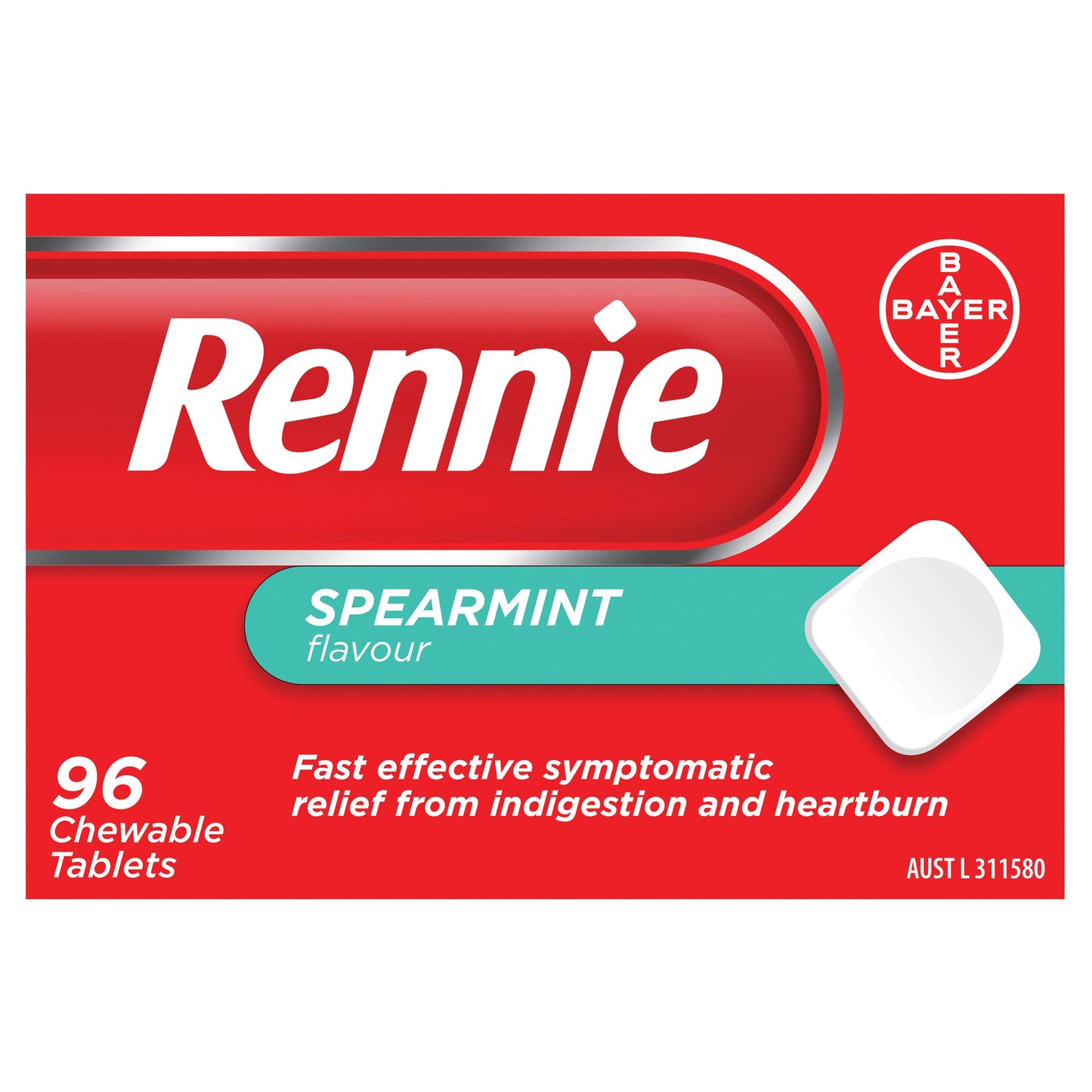 Rennie Indigestion and Heartburn Relief Spearmint 96 Chewable Tablets - Cutprice Online