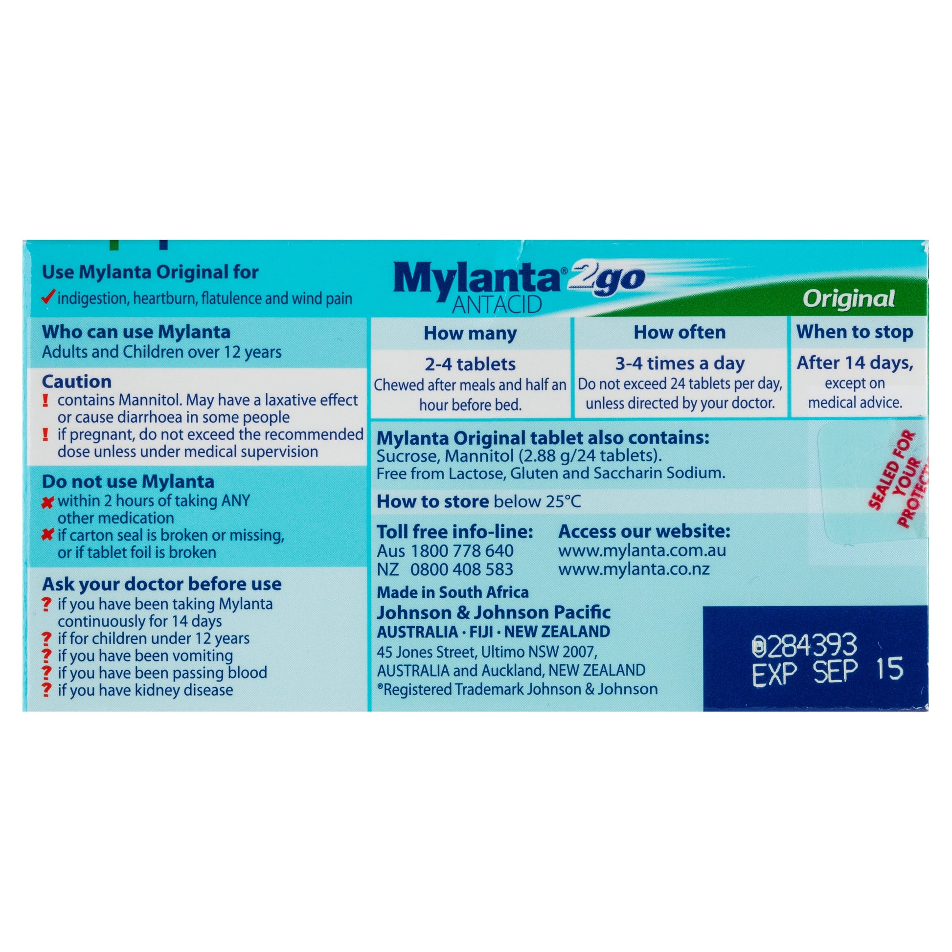 Mylanta 2Go Antacid Original 24 Tablets - Cutprice Online