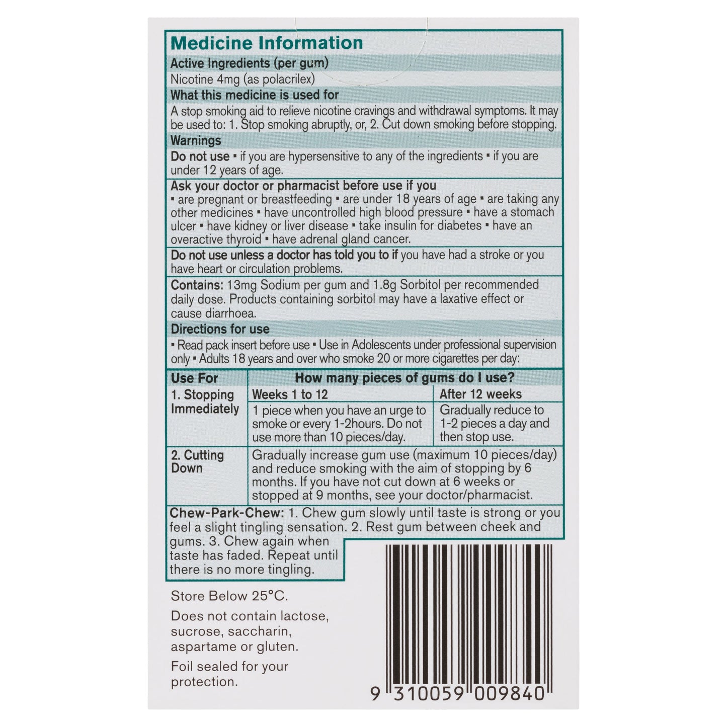Nicorette Chewing Gum 4mg Classic 30PK - Cutprice Online