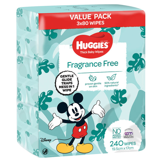 Huggies Thick Baby Wipes Fragrance Free 240 Pack - Cutprice Online