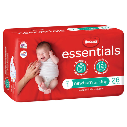 Huggies Essentials Nappies Size 1 Newborn  (up to 5kg) 28 Pack - Cutprice Online