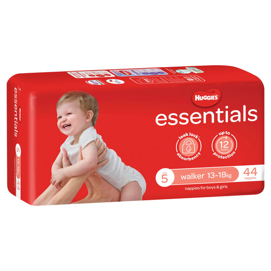 Huggies Essentials Nappies Walker  Size 5 (13 - 18kg) 44 Pack - Cutprice Online