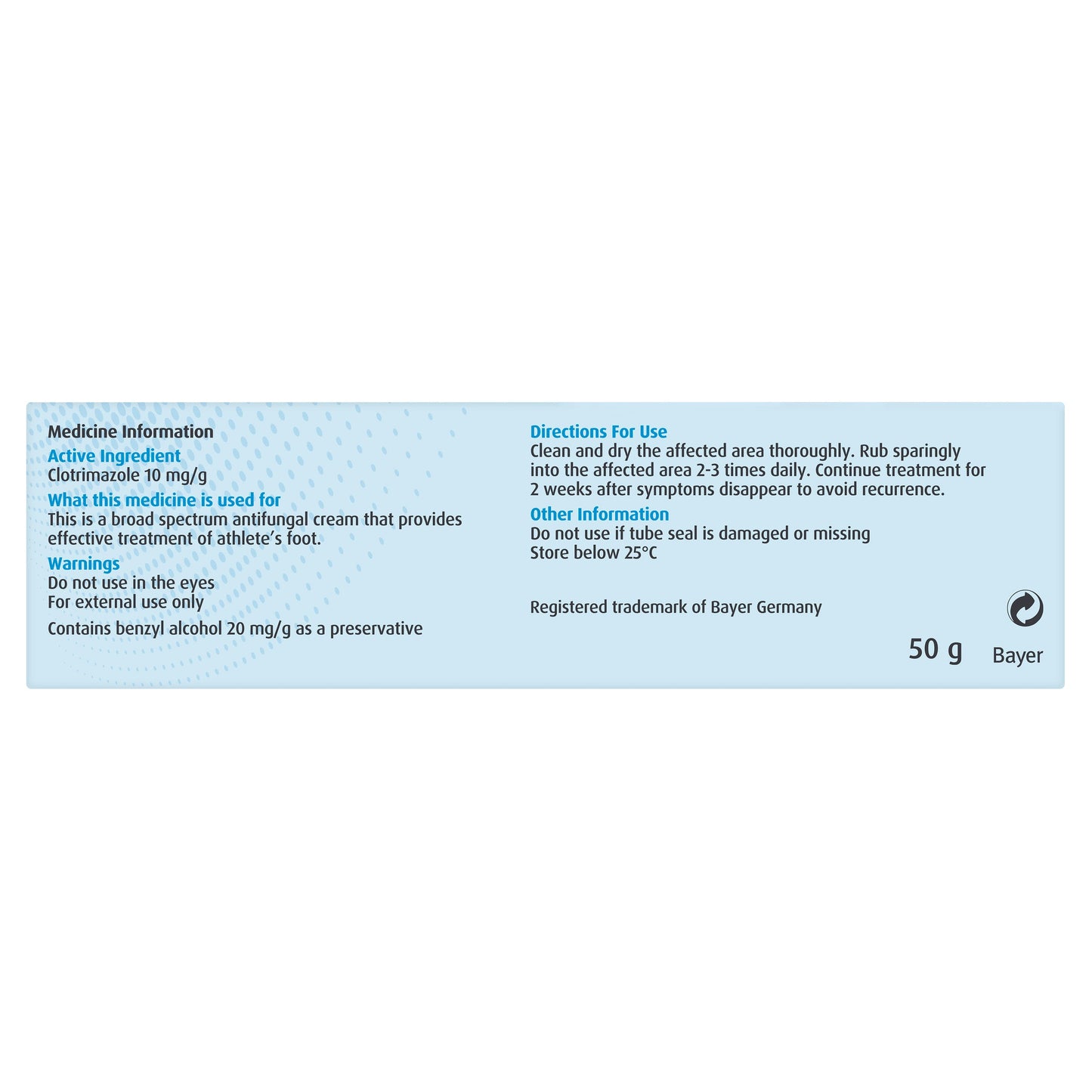 Canesten Clotrimazole Athletes Foot Cream 50g - Cutprice Online