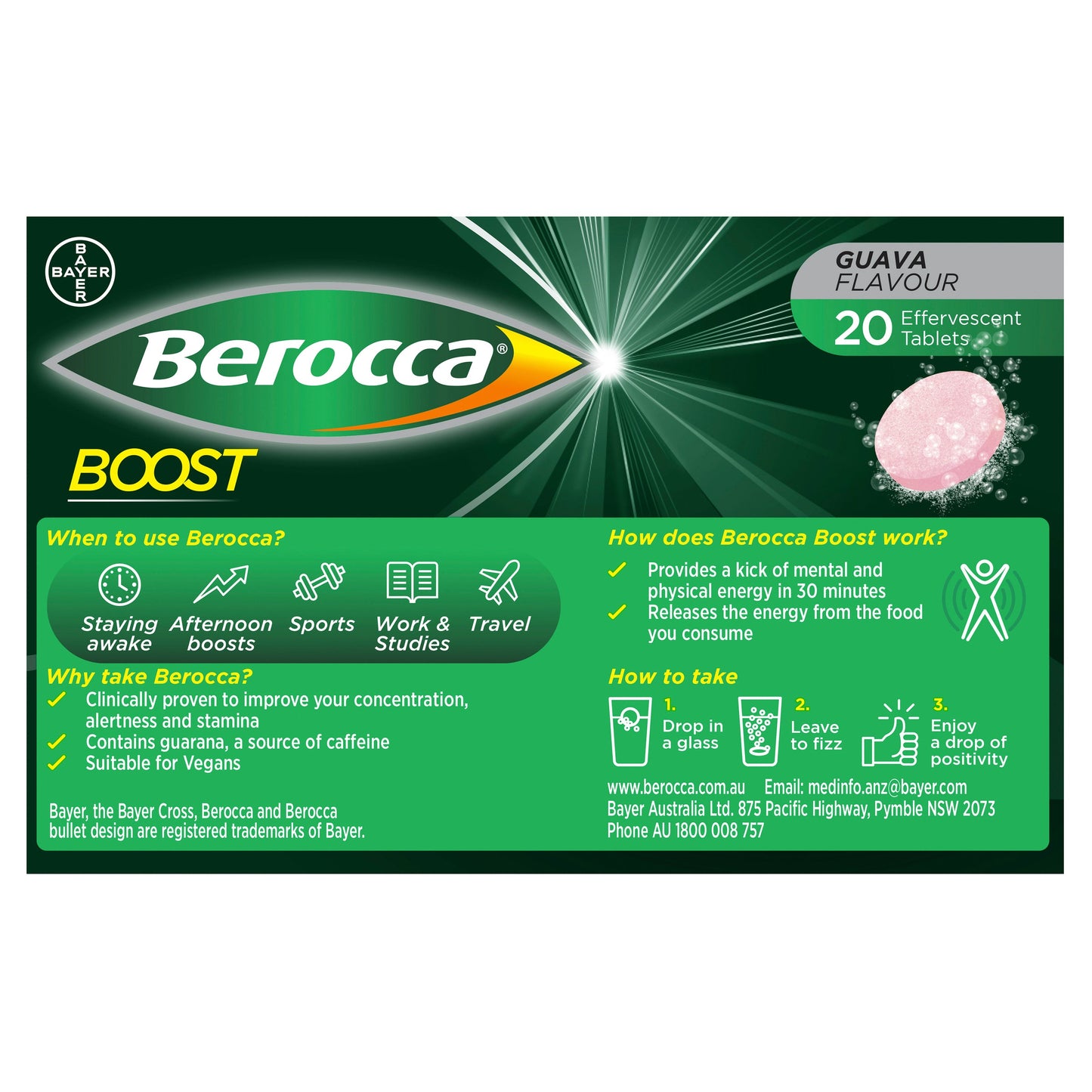 Berocca Boost Energy Vitamin With Guarana Effervescent Tablets 20 - Cutprice Online