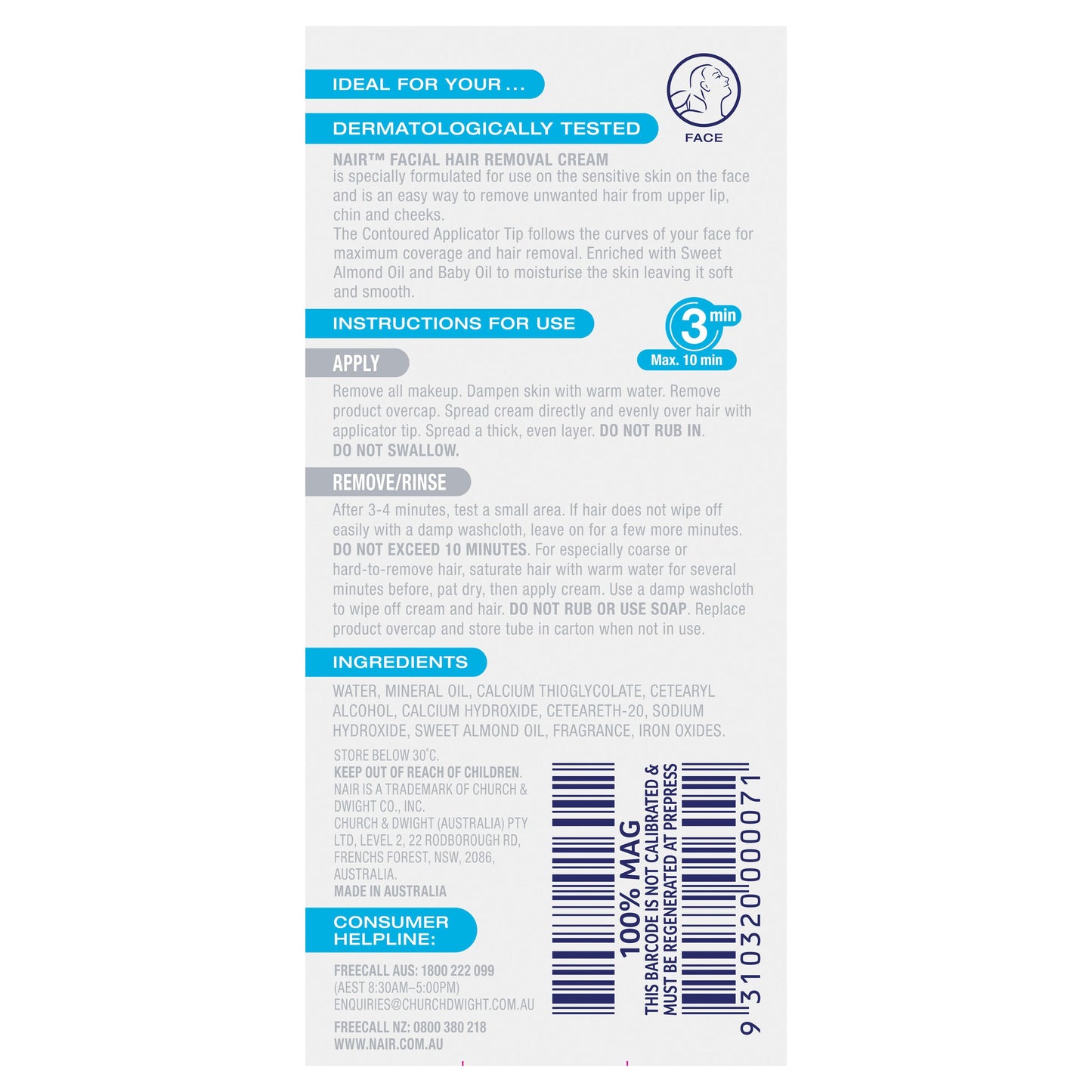Nair Precision Facial Hair Remover Cream Sensitive 20g - Cutprice Online