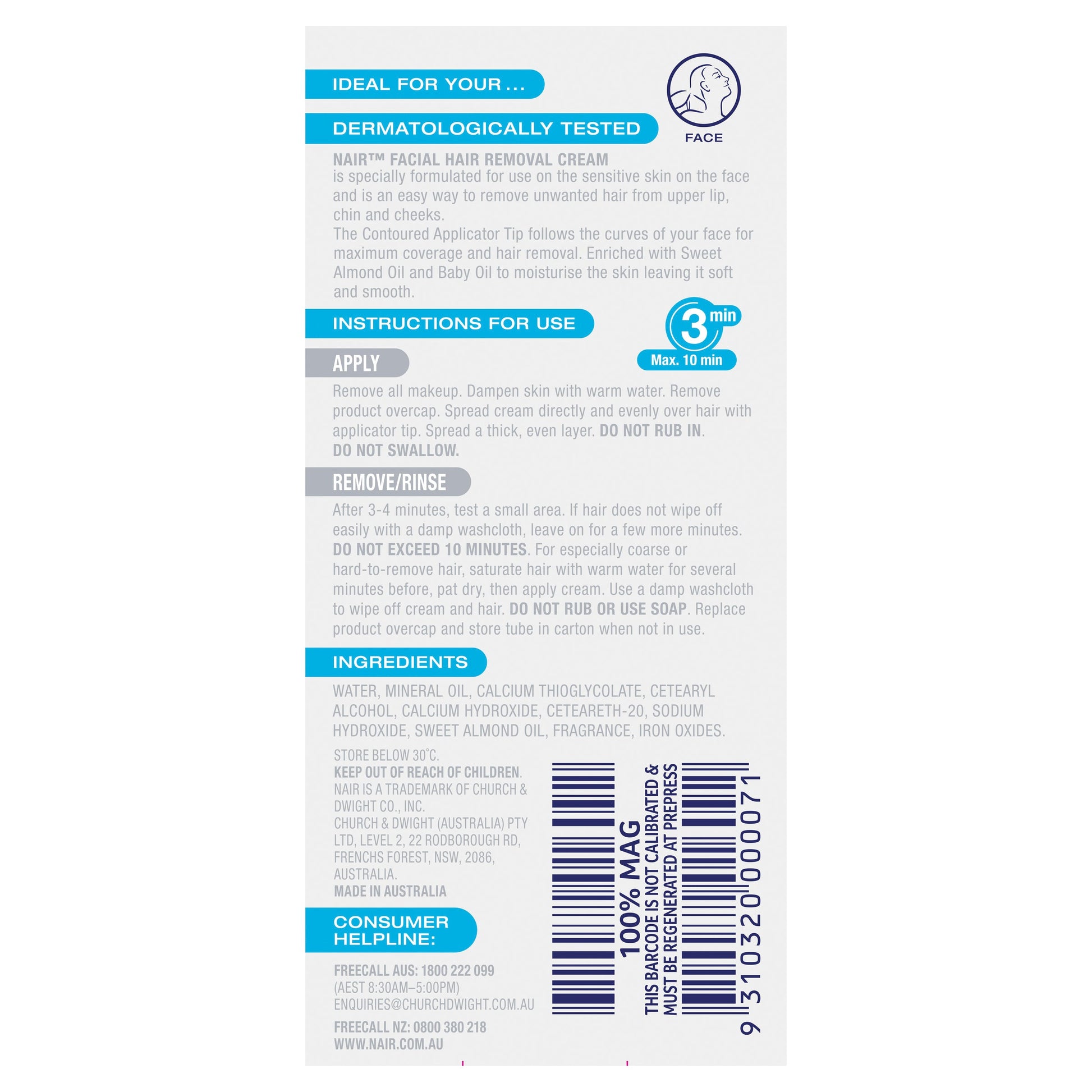 Nair Precision Facial Hair Remover Cream Sensitive 20g - Cutprice Online
