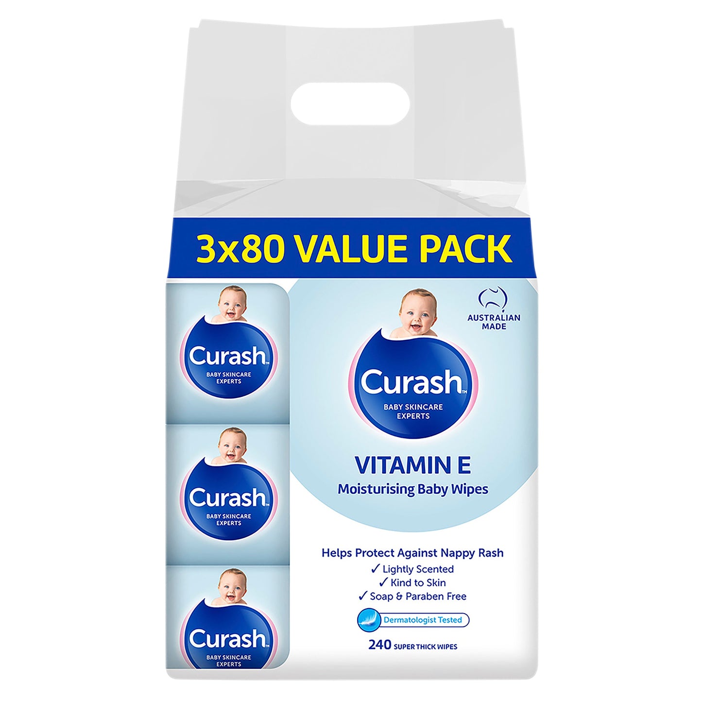 Curash Baby Wipes Original Vitamin E 3 x 80 - Cutprice Online