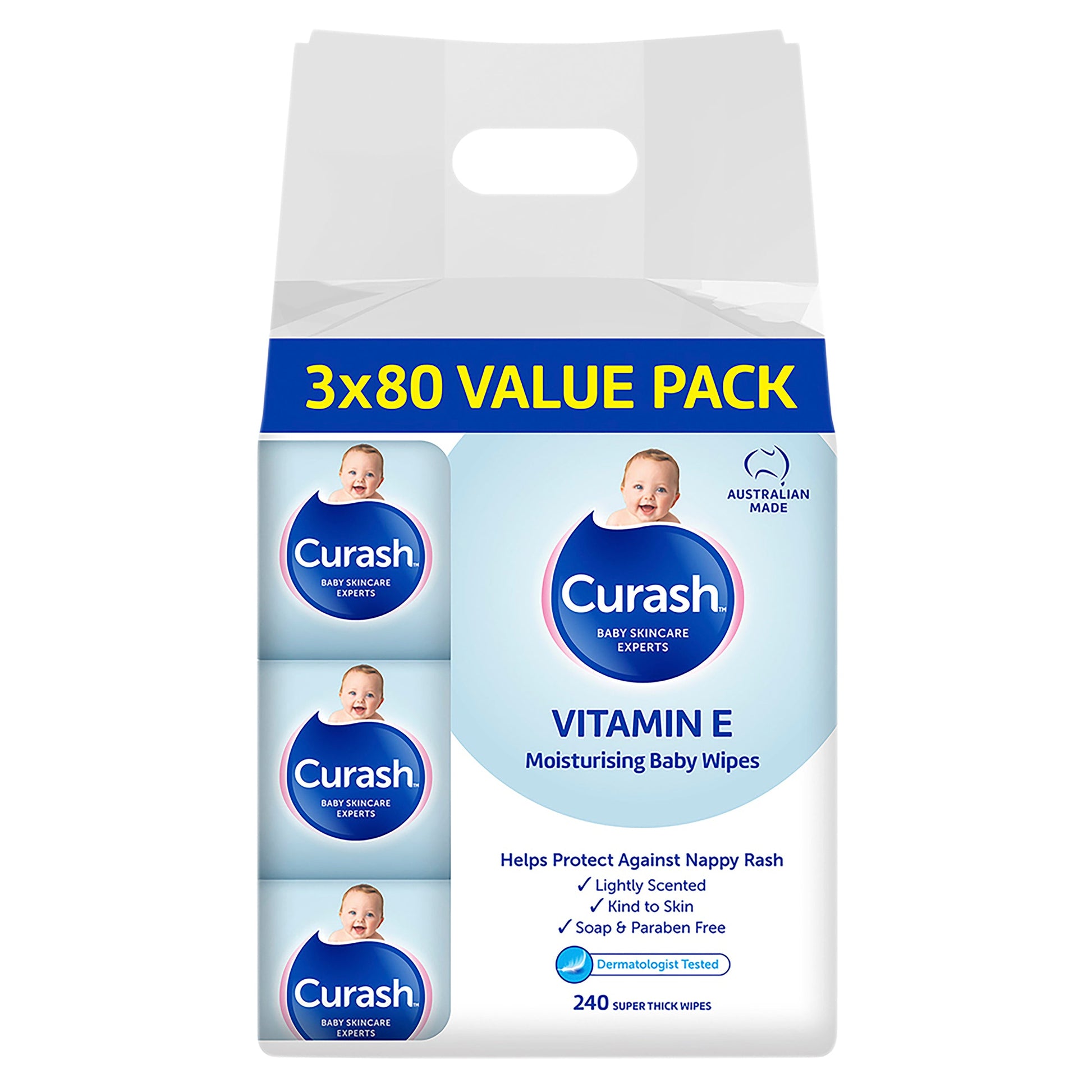 Curash Baby Wipes Original Vitamin E 3 x 80 - Cutprice Online