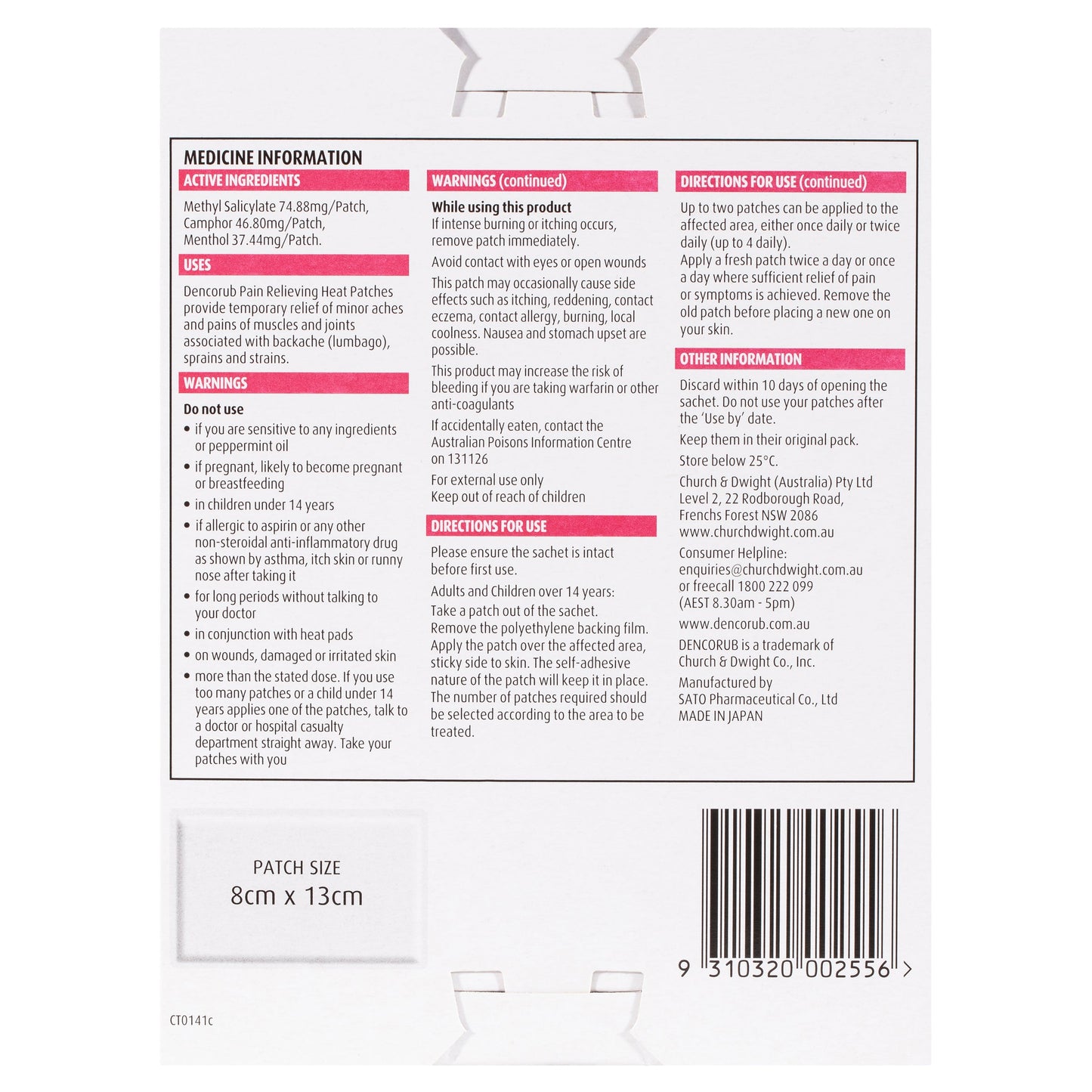 Dencorub Pain Relieving Heat Patch 3 Pack - Cutprice Online