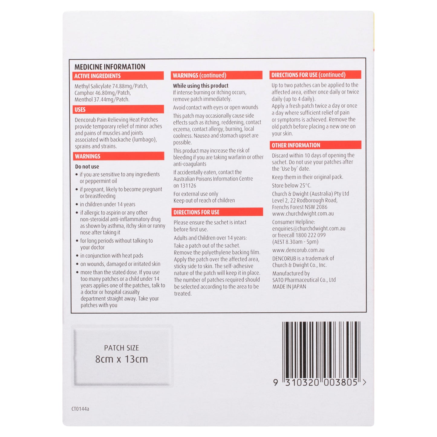 Dencorub Pain Relieving Heat Patches Value 6 Pack - Cutprice Online
