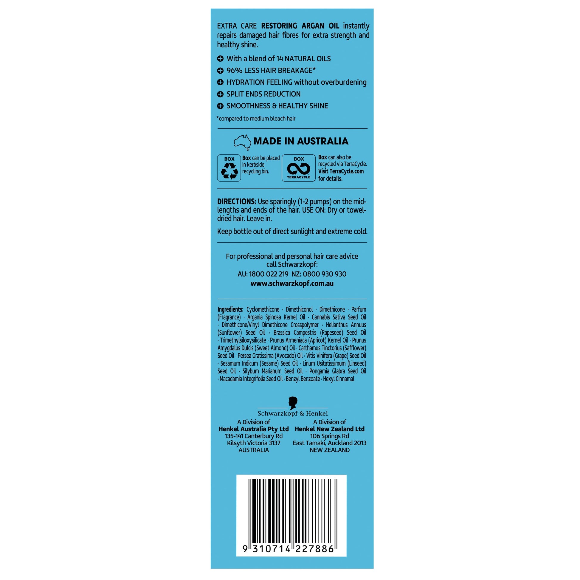 Schwarzkopf Extra Care Restoring Argan Oil 100ml - Cutprice Online