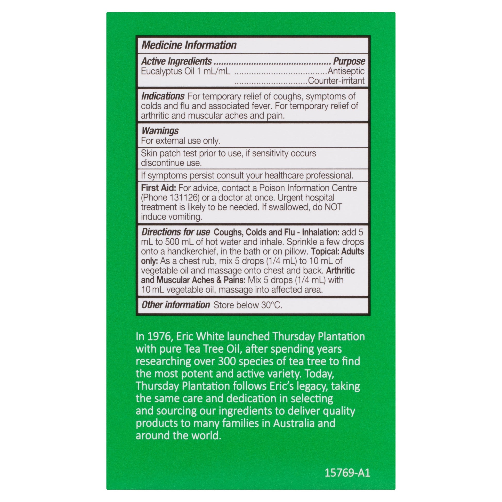 Thursday Plantation 100% Pure Eucalyptus Oil 50ml THURSDAY PLANTATION