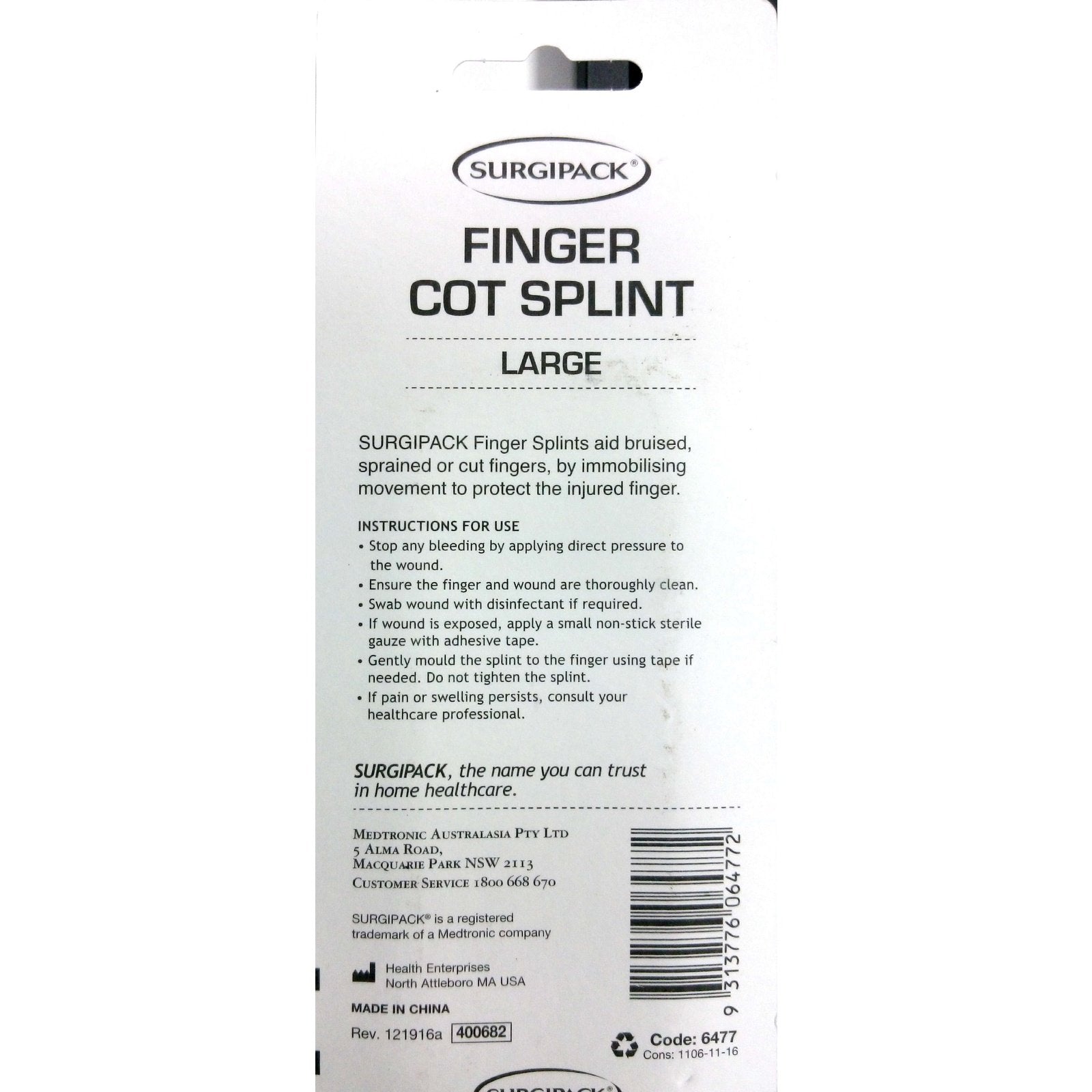 SurgiPack 6477 Finger Cot Splint  Large - Cutprice Online