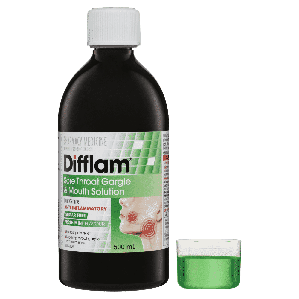 Difflam Sore Throat Gargle & Mouth Solution 500mL - Cutprice Online