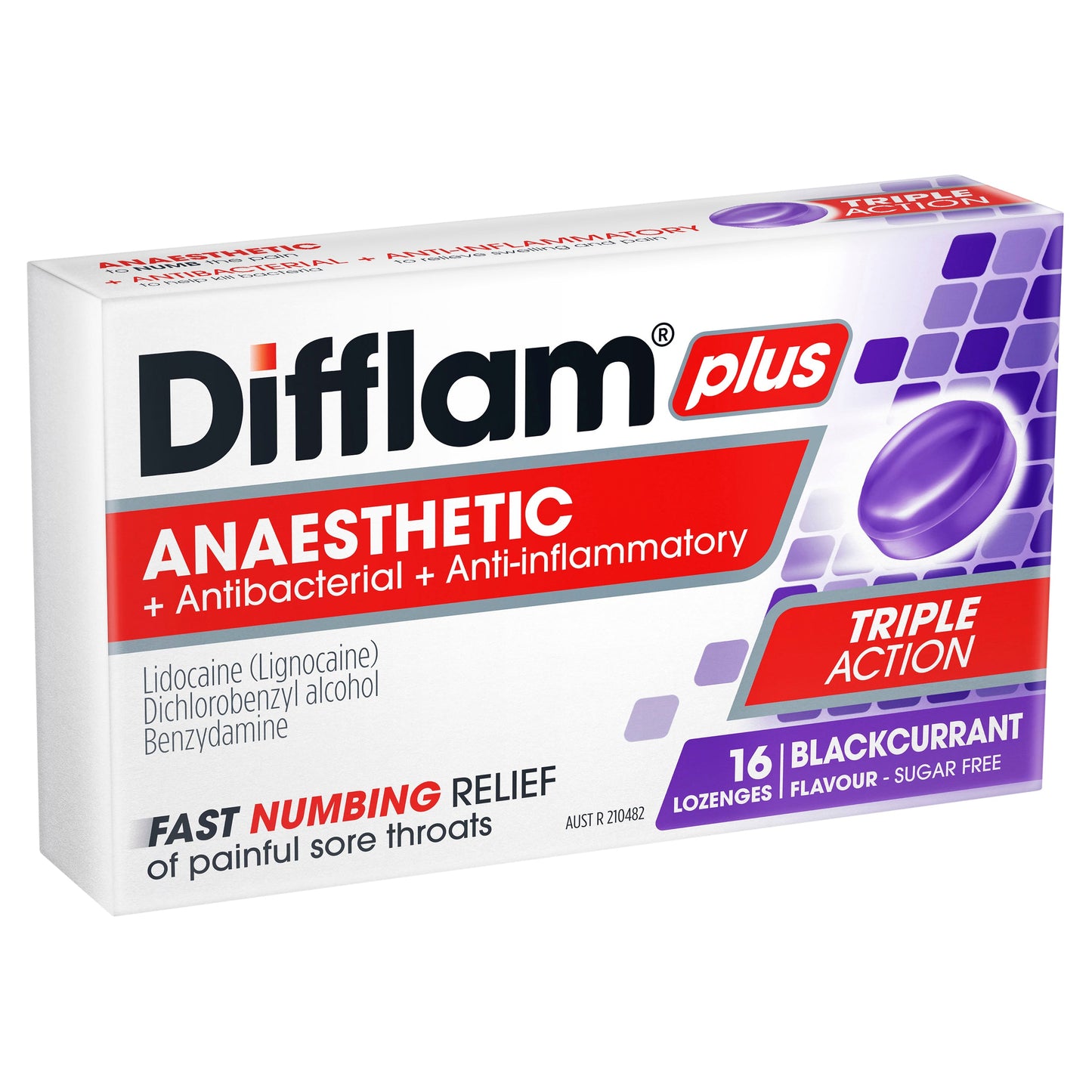 Difflam Plus Sore Throat Lozenges + Anaesthetic Blackcurrant 16 - Cutprice Online