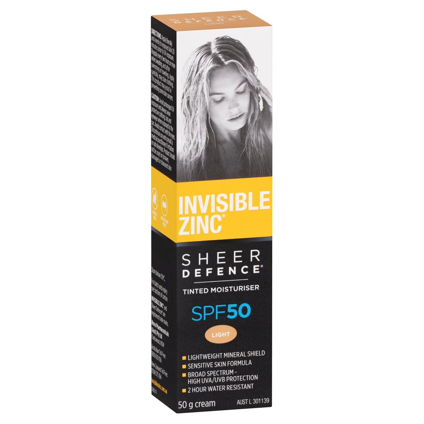 Invisible Zinc SPF 50+ Sheer Defence Tinted Moisturiser Light 50g - Cutprice Online
