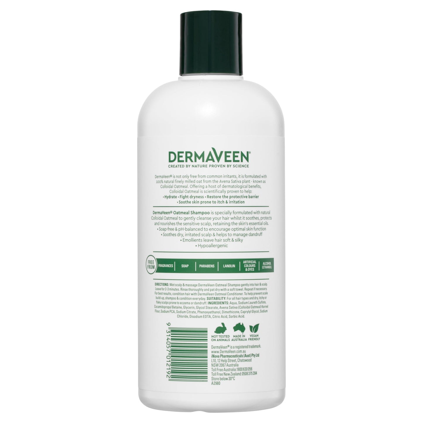 DERMAVEEN Oatmeal Shampoo for Dry, Flaky or Sensitive Scalps 500ml - Cutprice Online