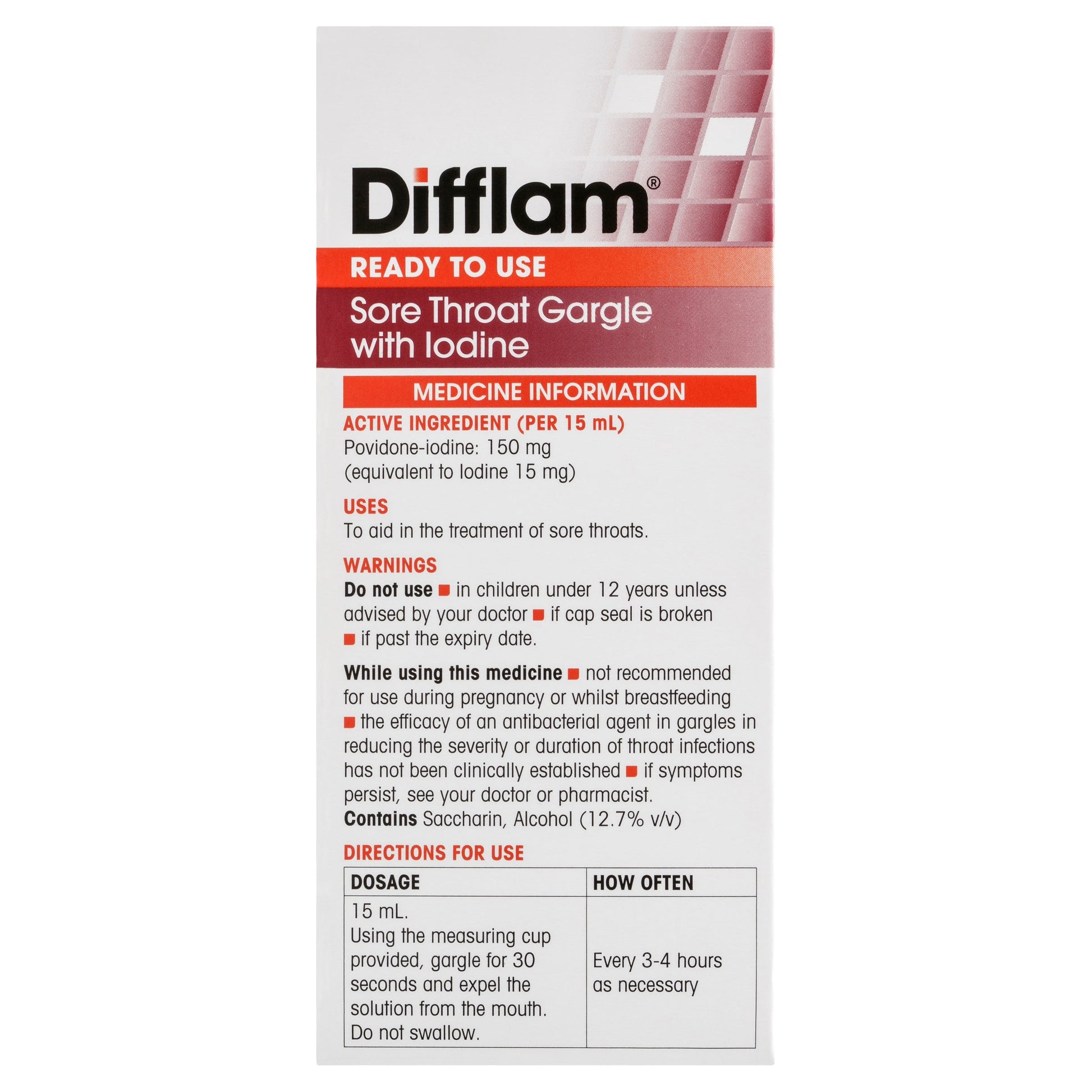 Difflam Sore Throat Gargle with Iodine 200ml - Cutprice Online