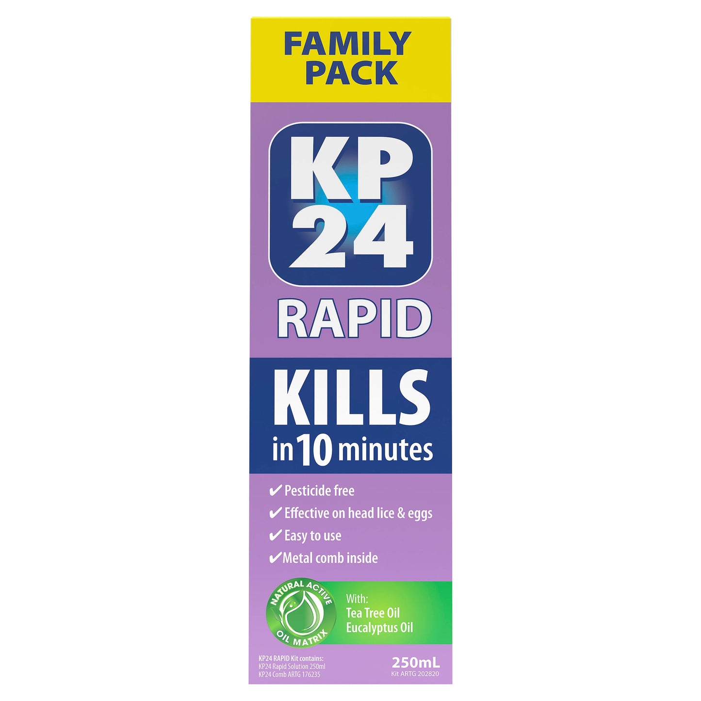 KP24 Rapid 10 Minute Head Lice/Nit Solution 250ml with Comb Family Pack - Cutprice Online