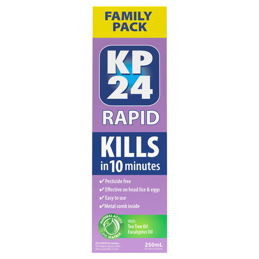 KP24 Rapid 10 Minute Head Lice/Nit Solution 250ml with Comb Family Pack - Cutprice Online
