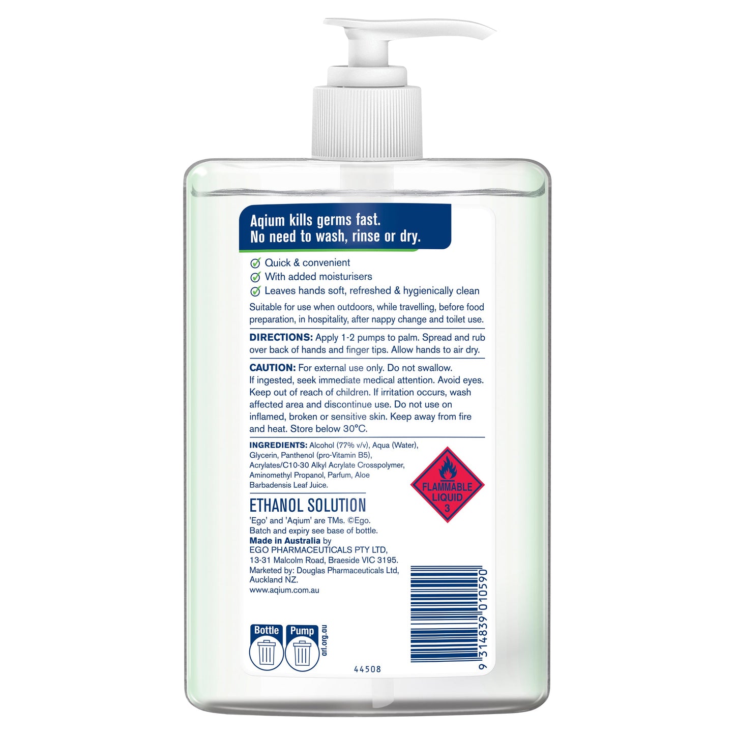 Ego Aqium Antibacterial Hand Sanitiser with Aloe 1L - Cutprice Online
