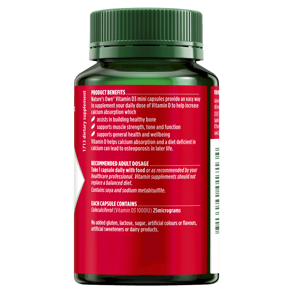 Nature's Own Vitamin D3 1000IU - Vitamin D - 200 Capsules - Cutprice Online