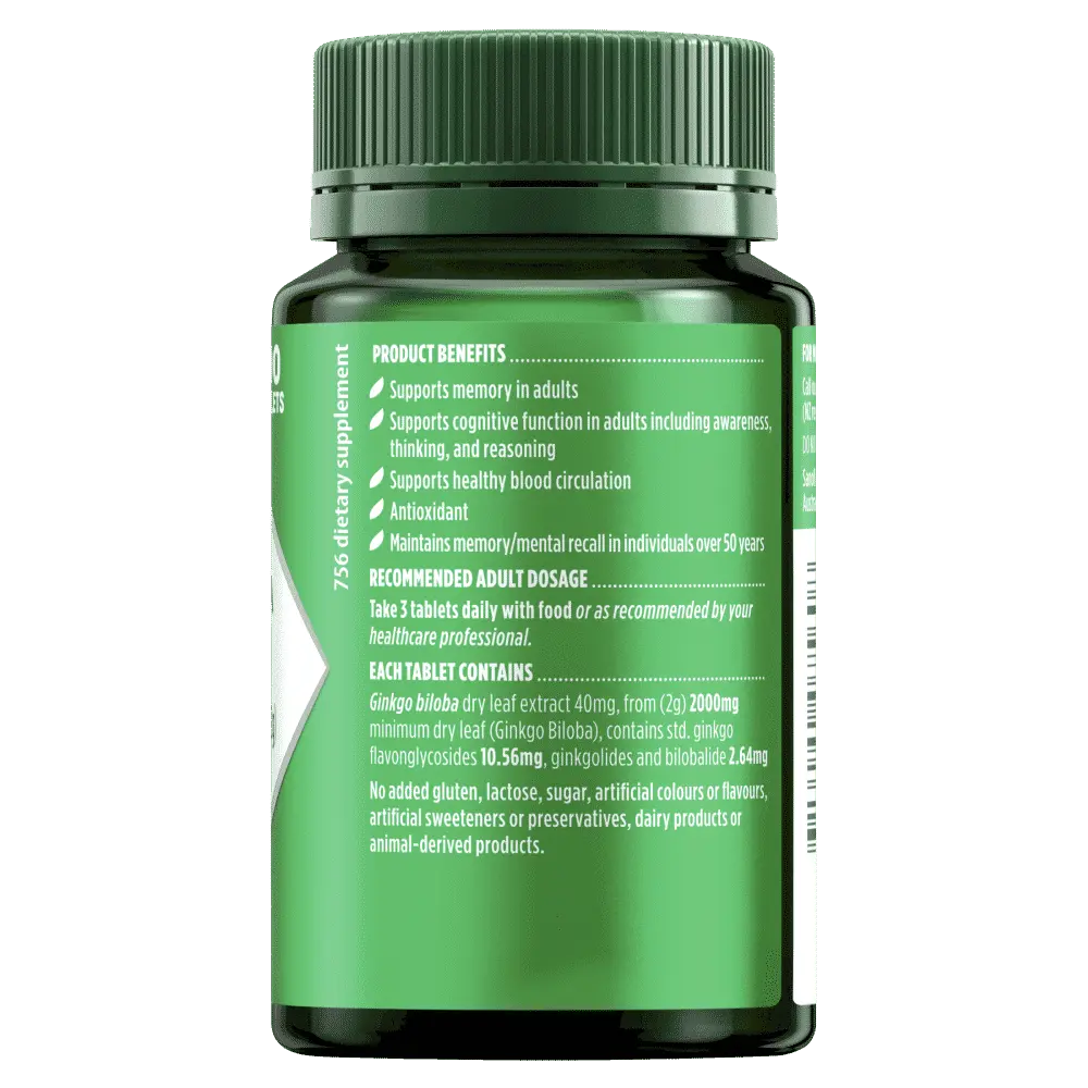 Nature's Own Ginkgo Biloba 2000mg for Memory 100 Tablets - Cutprice Online