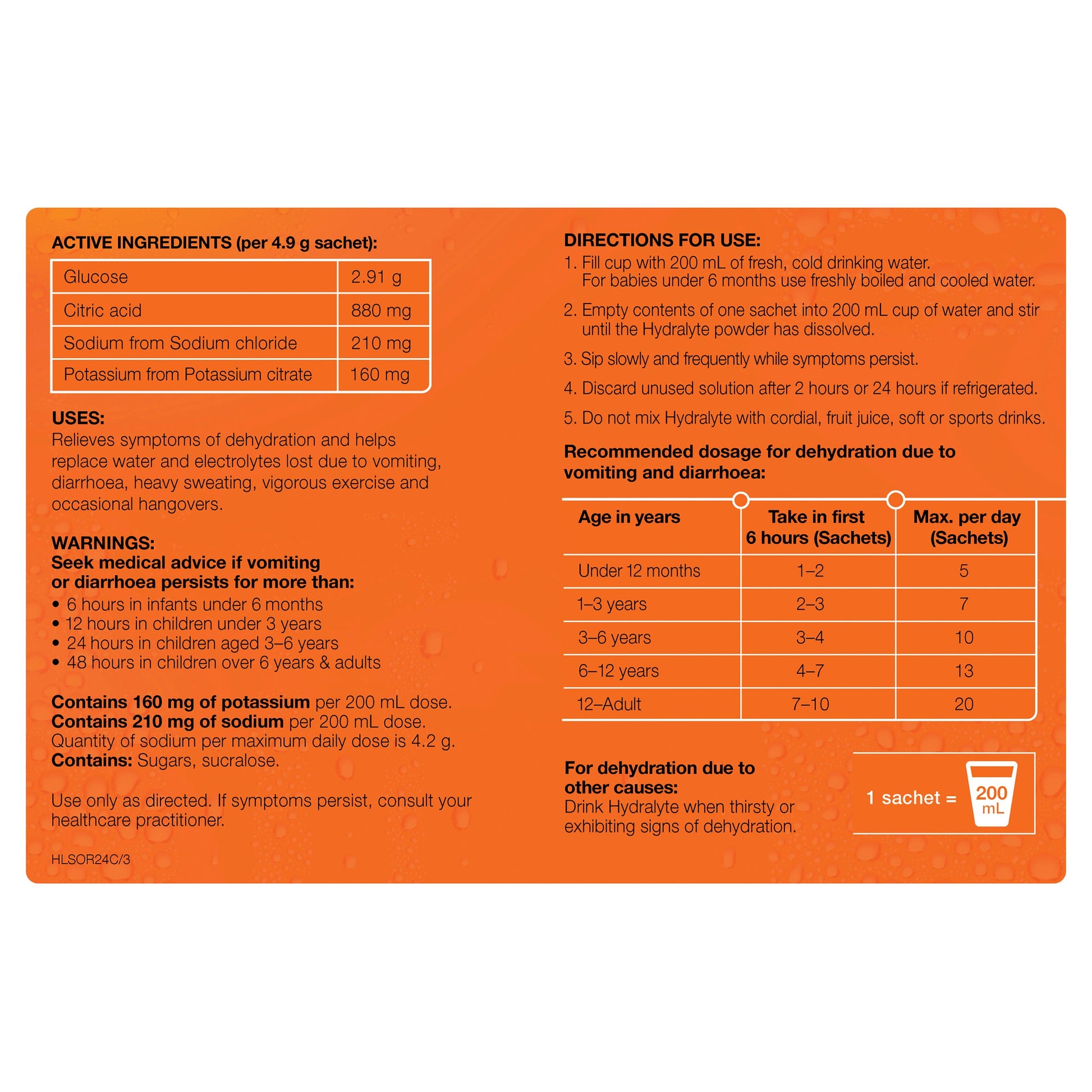 Hydralyte Orange Sachets Value Pack 4.9g x 24 - Cutprice Online
