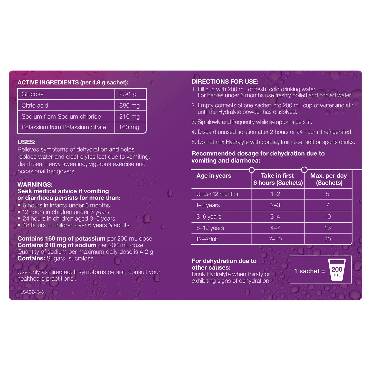 Hydralyte Apple Blackcurrant Sachets 4.9g x 24 - Cutprice Online