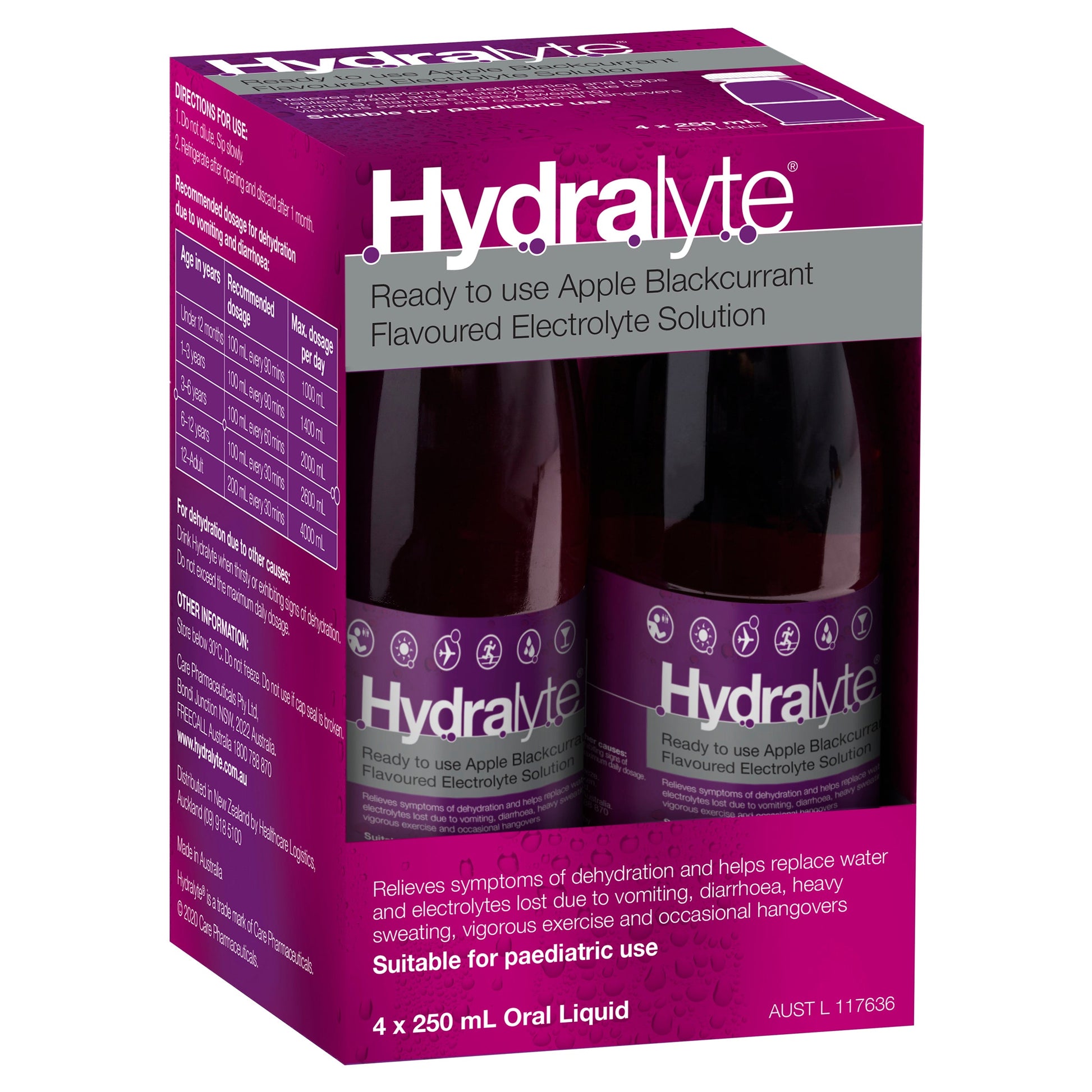 Hydralyte Electrolyte Apple Blackcurrant 4 Pack (4x250ml) Solution - Cutprice Online