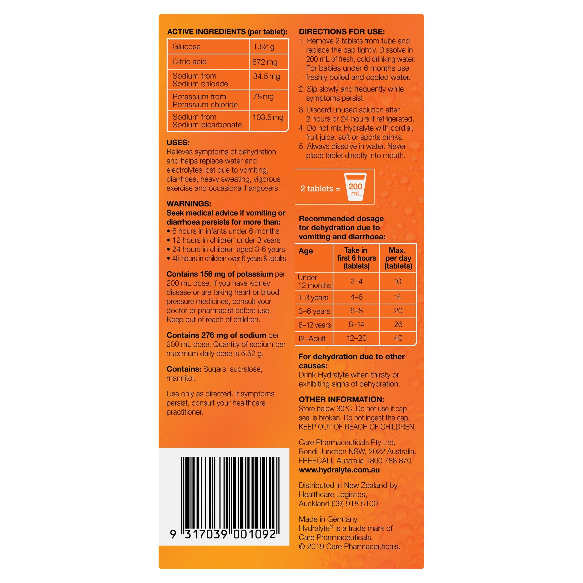 Hydralyte Orange Flavoured Effervescent Electrolyte Tablets 40 Pack - Cutprice Online
