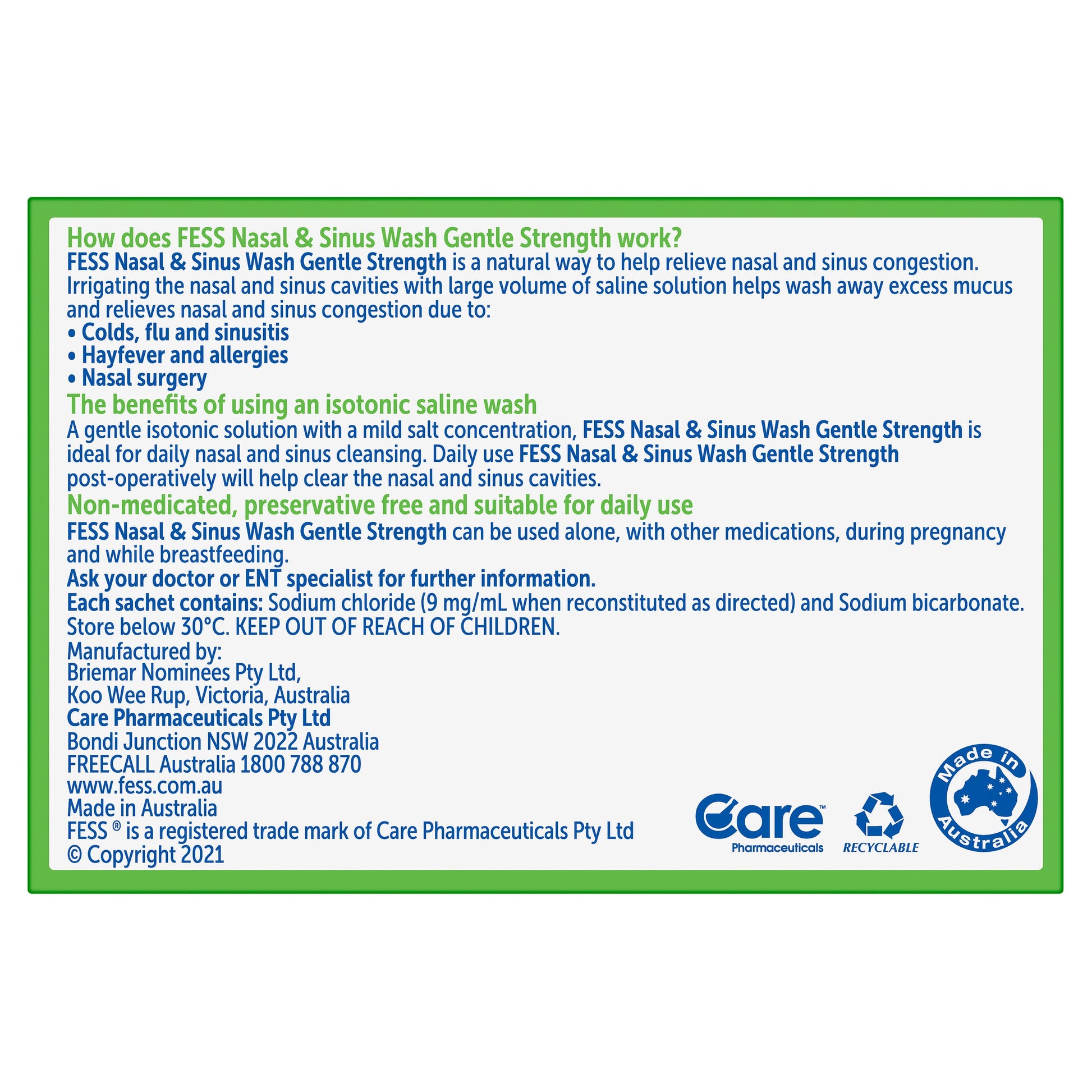 Fess Sinu Cleanse Gentle Nasal and Sinus Wash Sachets 100 Refills - Cutprice Online